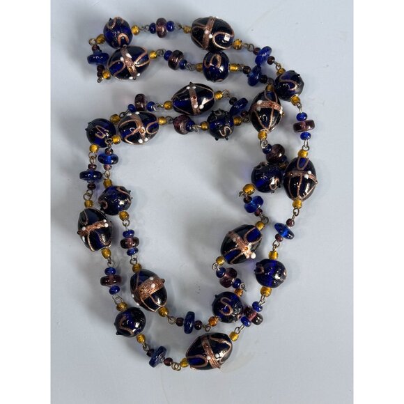 Vintage Venetian Glass Wedding Cake Lampwork Murano Bead Necklace 32" - Picture 3 of 9